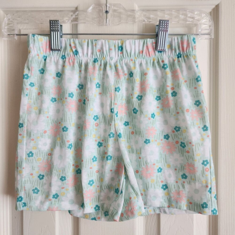 Girls Cat & Jack Floral Print Pajama Shorts Size S (6/7) Green & Pink NWT